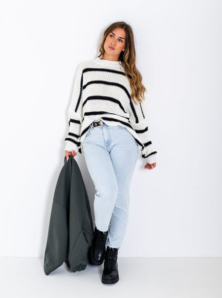 Sally Streifen Pullover - Weiß/Schwarz
