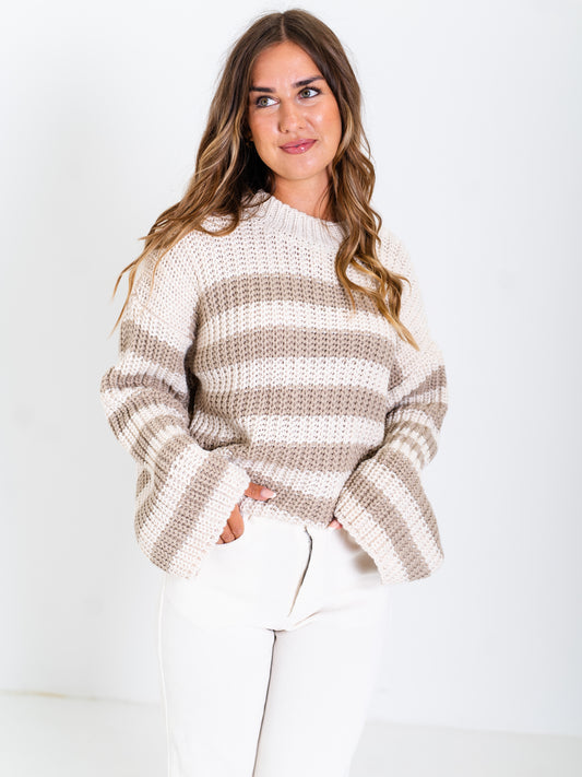 Lucy Streifen Pullover - Beige/Taupe