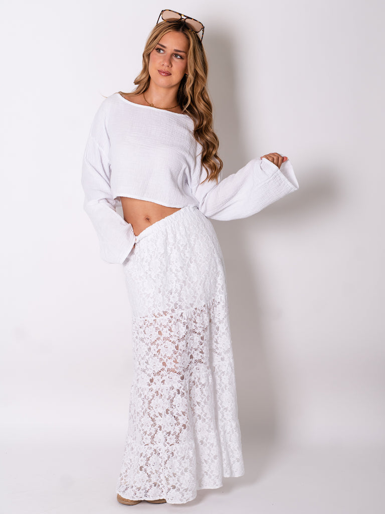 Ayla Musselin Bluse - Weiß