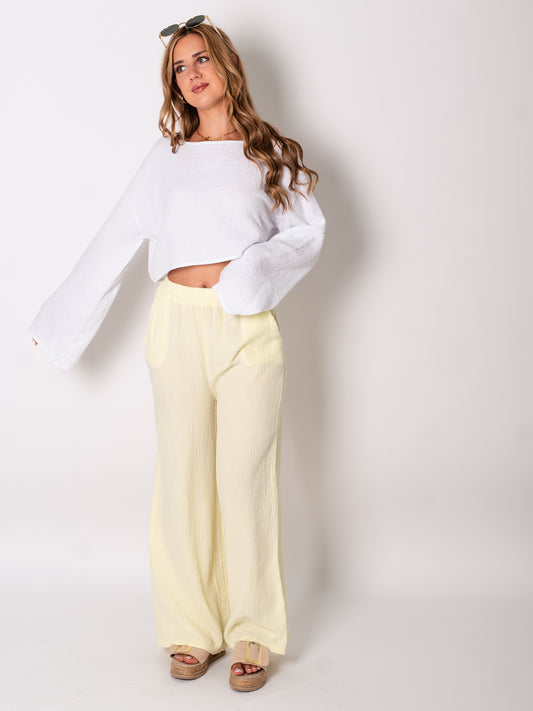 Beachy Musselin Hose - Zitronengelb