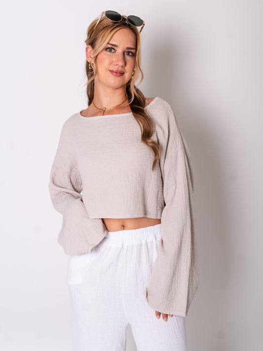 Ayla Musselin Bluse - Beige