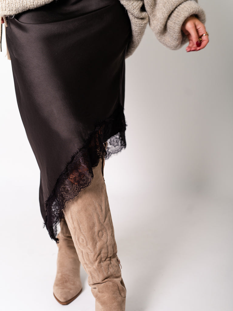 Lace Midi Rock - Dunkelbraun