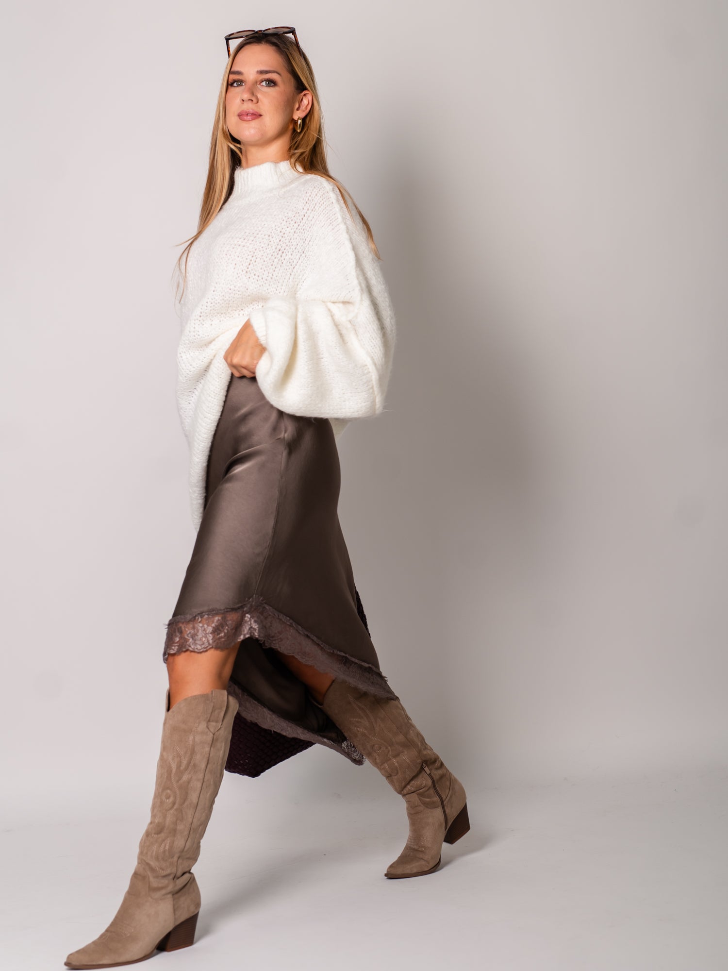 Lace Midi Rock - Taupe