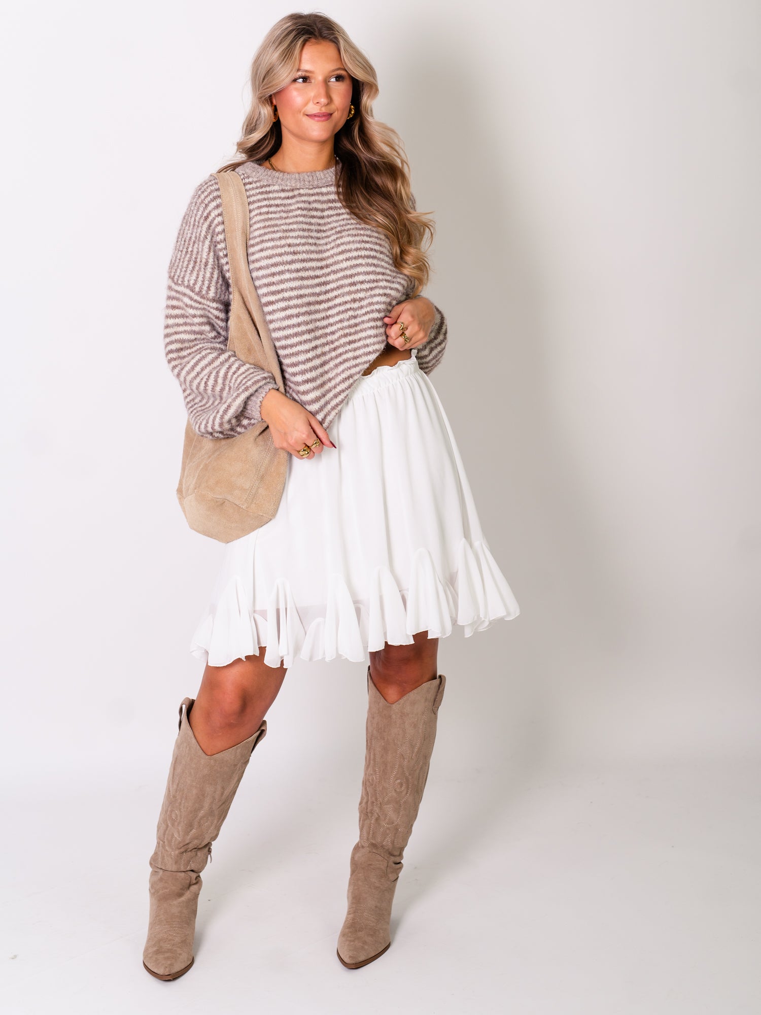 Sienna Streifen Pullover - Creme/Taupe