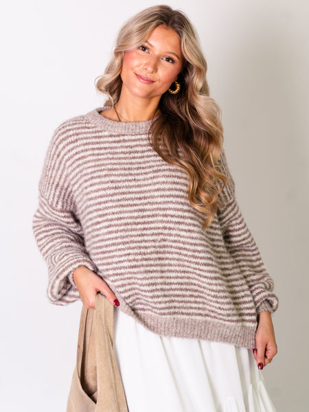 Sienna Streifen Pullover - Creme/Taupe