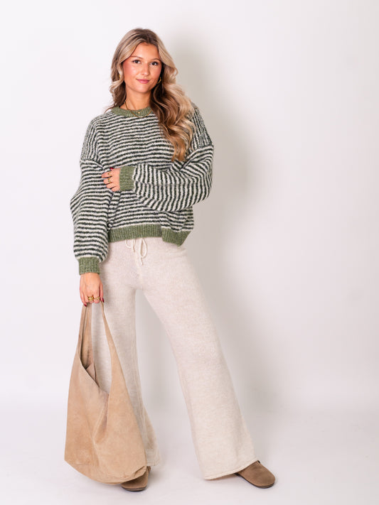 Sienna Streifen Pullover - Creme/Grün