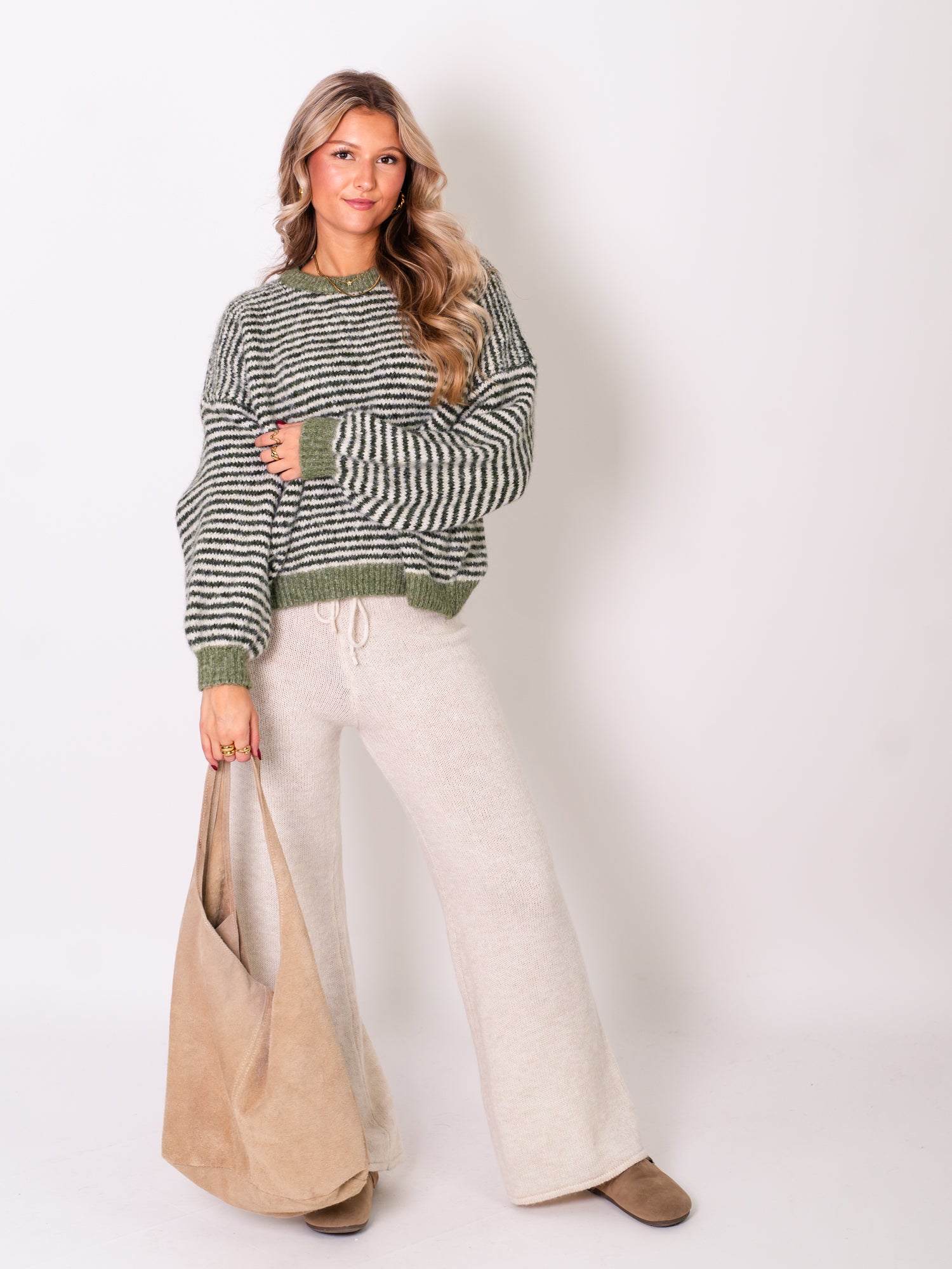 Sienna Streifen Pullover - Creme/Grün