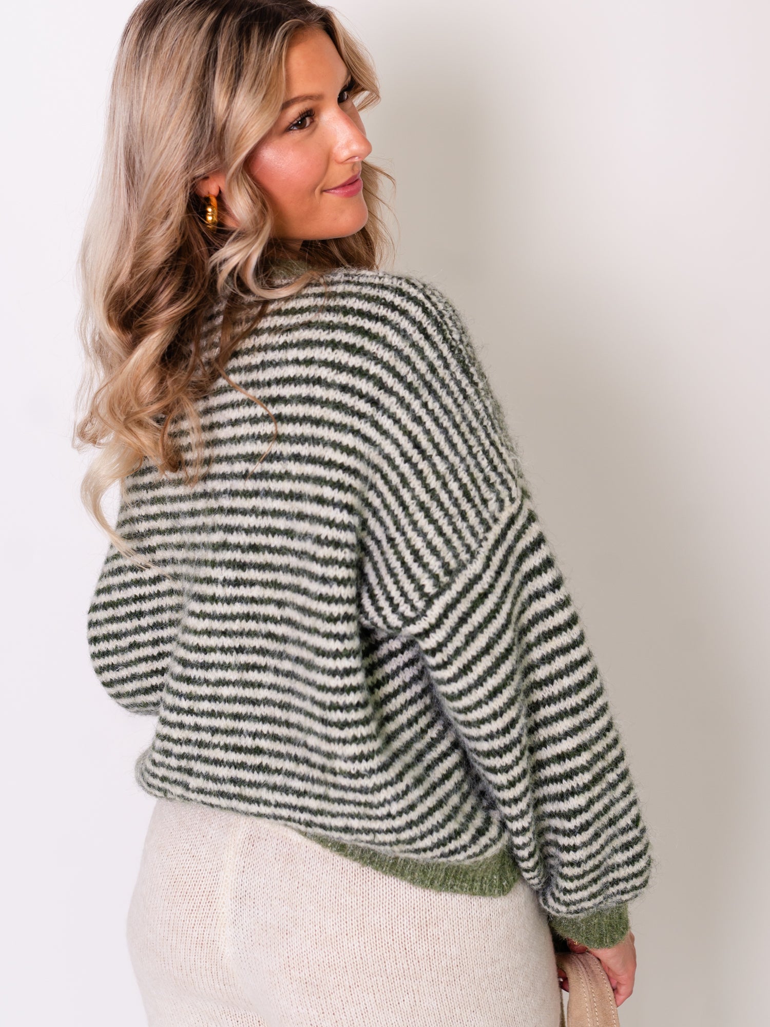 Sienna Streifen Pullover - Creme/Grün