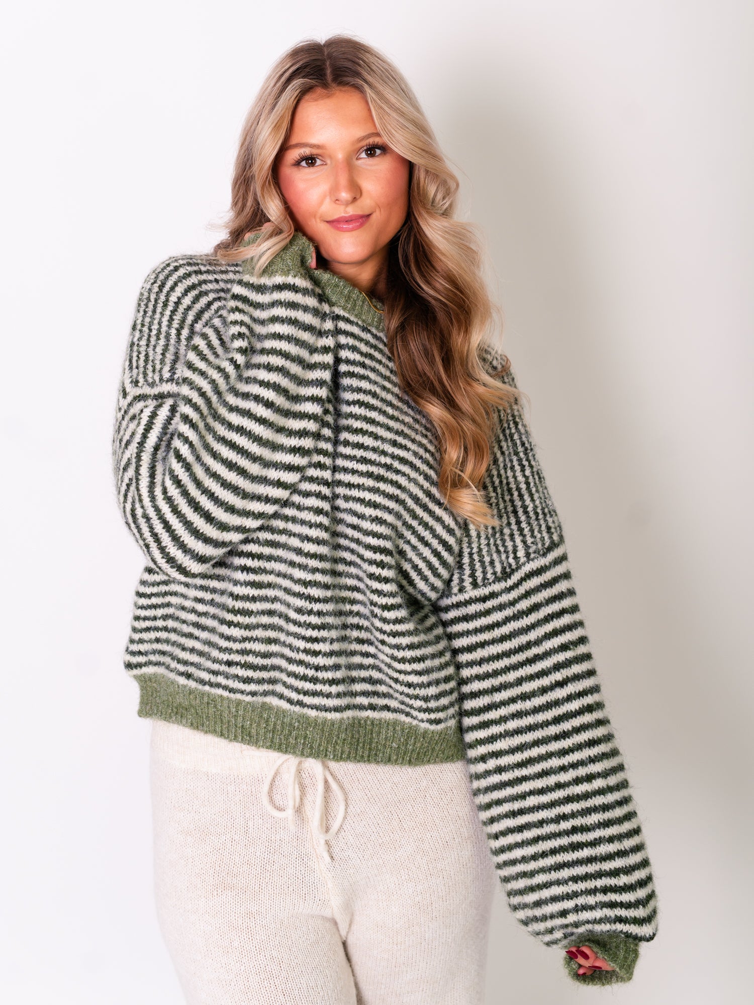 Sienna Streifen Pullover - Creme/Grün