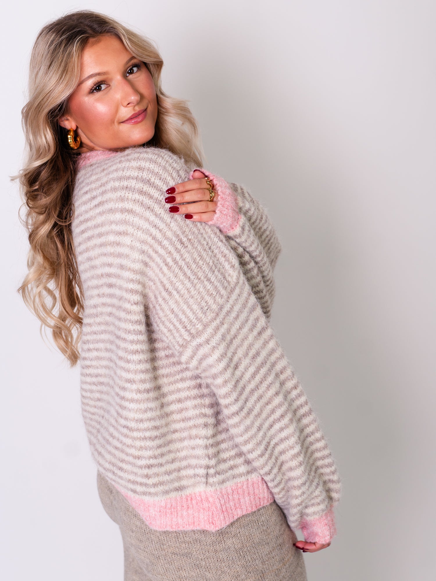 Sienna Streifen Pullover - Creme/Rosa