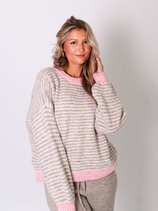 Sienna Streifen Pullover - Creme/Rosa