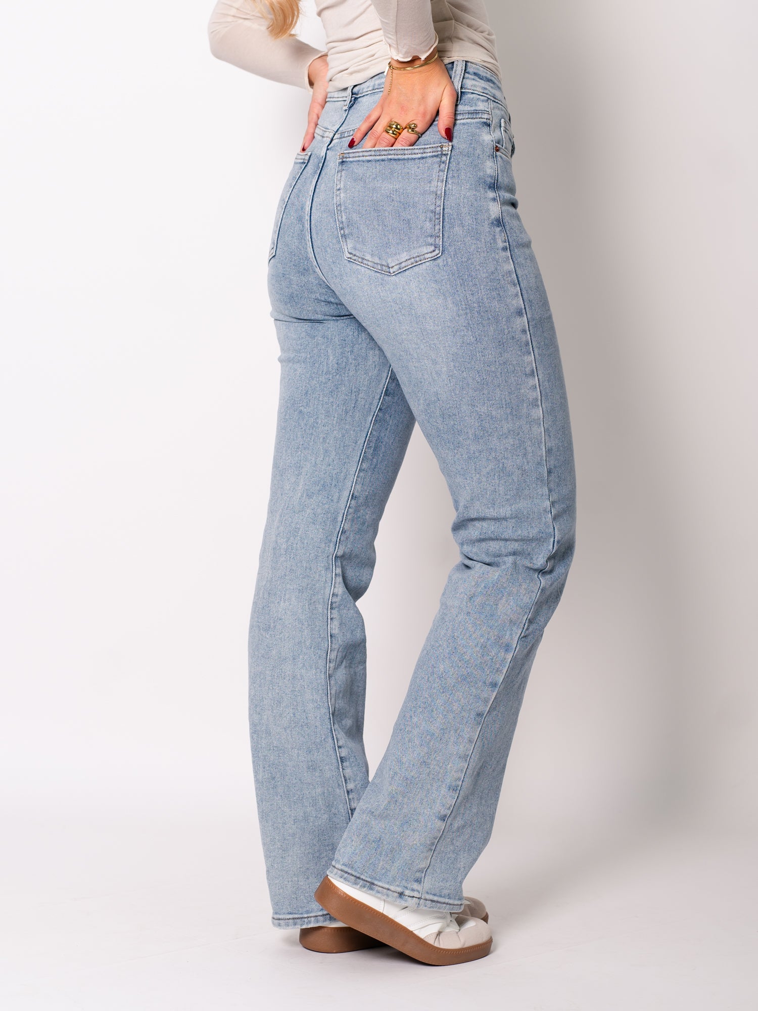Nadia Wideleg Jeans - Graublau
