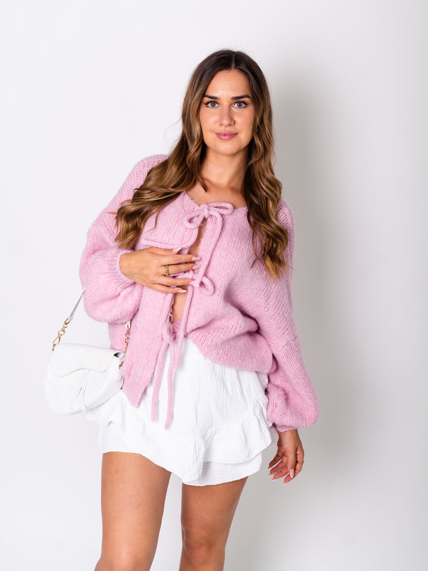 Helena Schleifen Strickjacke - Rosa