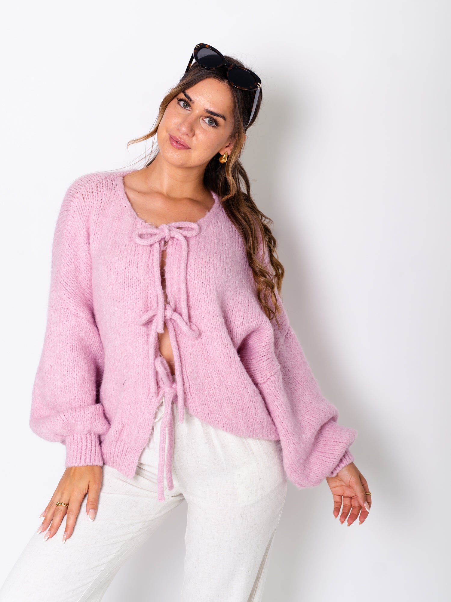 Helena Schleifen Strickjacke - Rosa