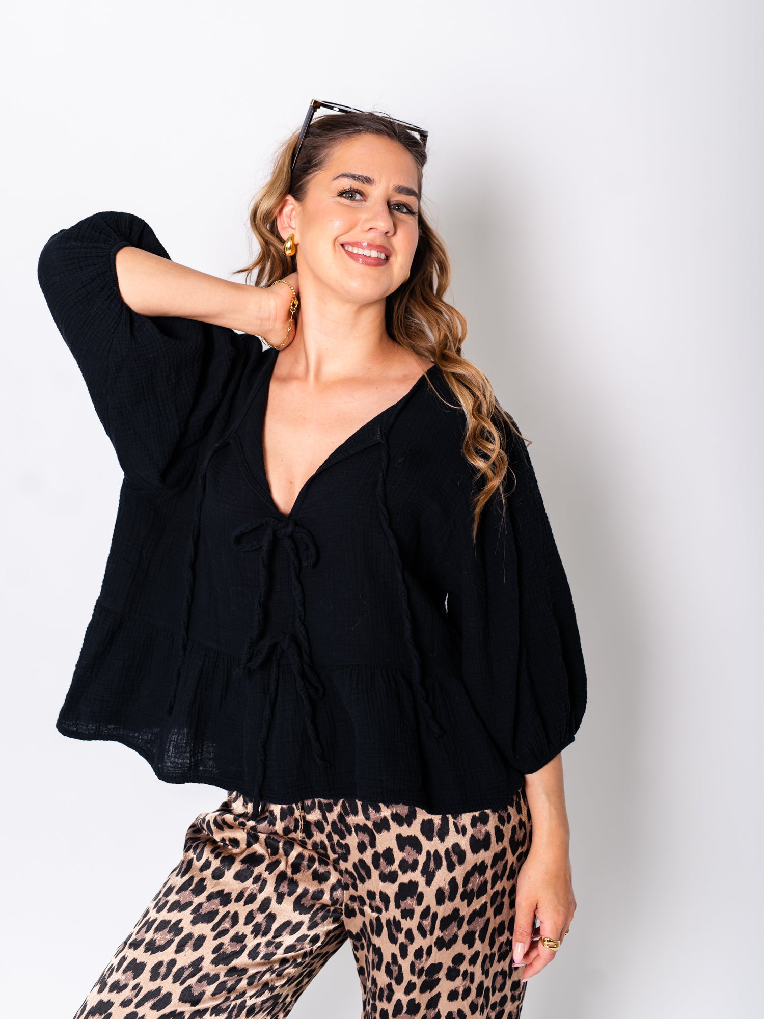 Sofia Musselin Bluse - Schwarz