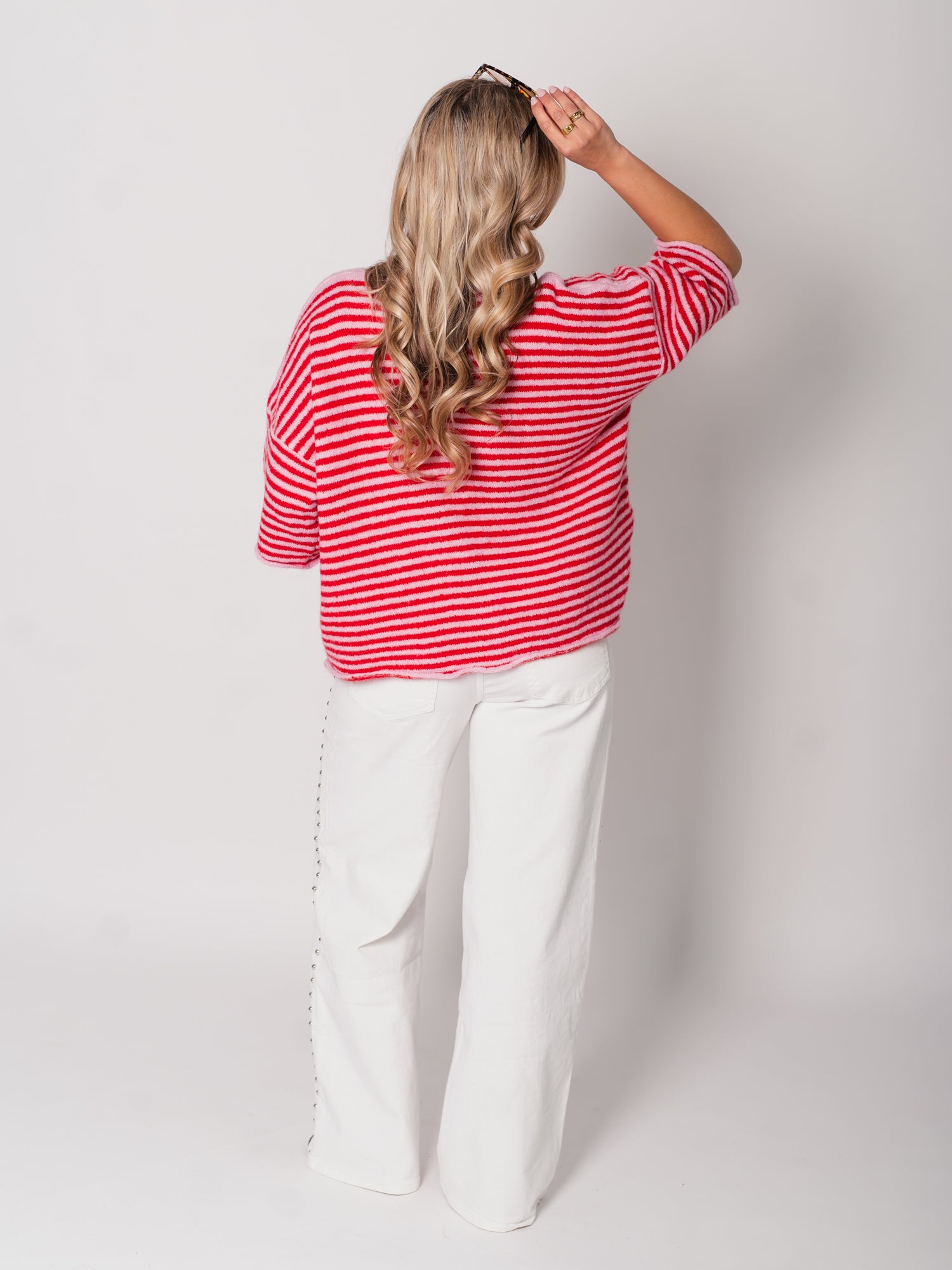 Sela Streifen Soft Strickjacke - Rosa/Rot