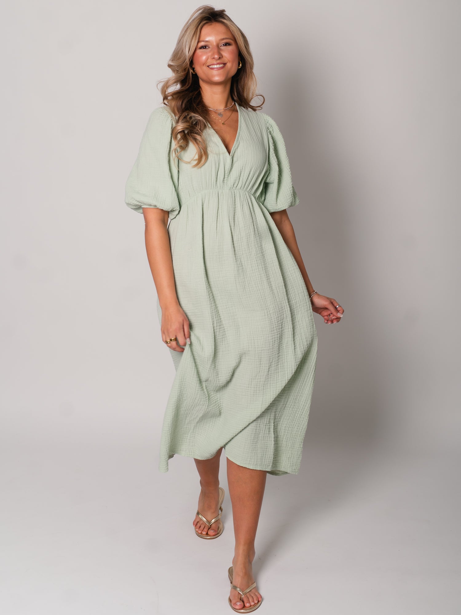 Amelia Musselin Kleid - Matcha