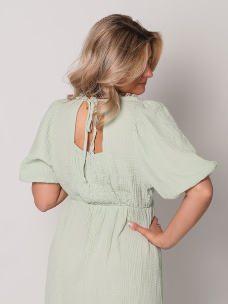 Amelia Musselin Kleid - Matcha