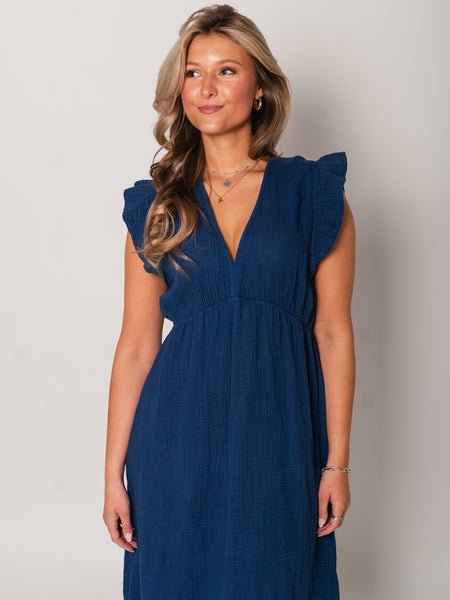 Leonora Musselin Kleid -  Navyblau