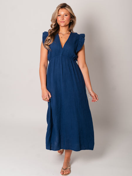 Leonora Musselin Kleid -  Navyblau