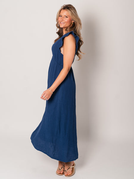 Leonora Musselin Kleid -  Navyblau