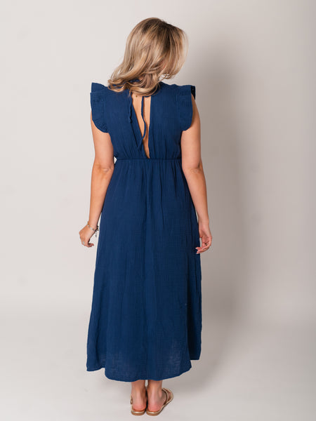 Leonora Musselin Kleid -  Navyblau