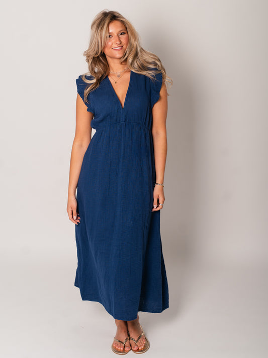 Leonora Musselin Kleid -  Navyblau