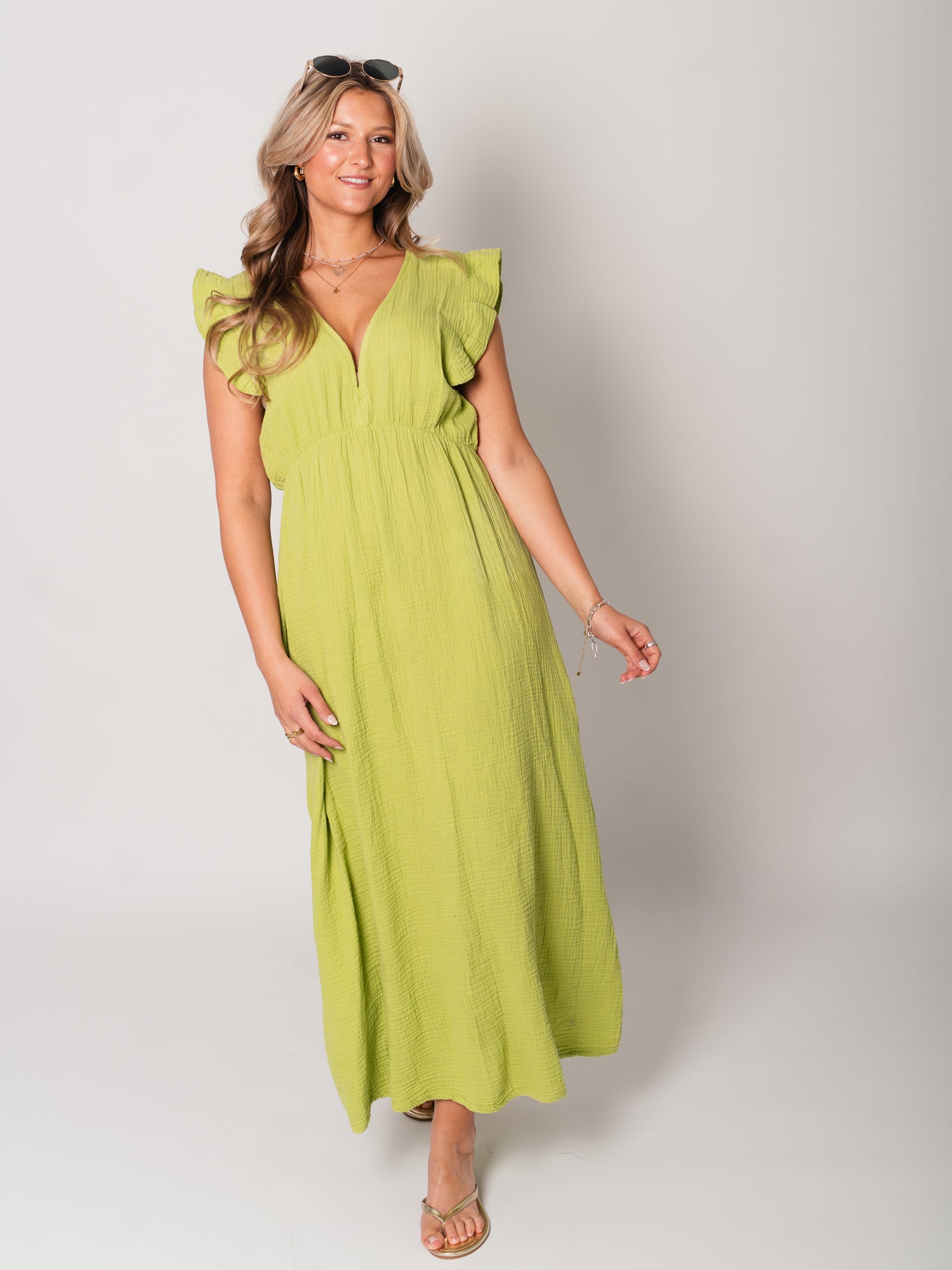 Leonora Musselin Kleid -  Pistacchio
