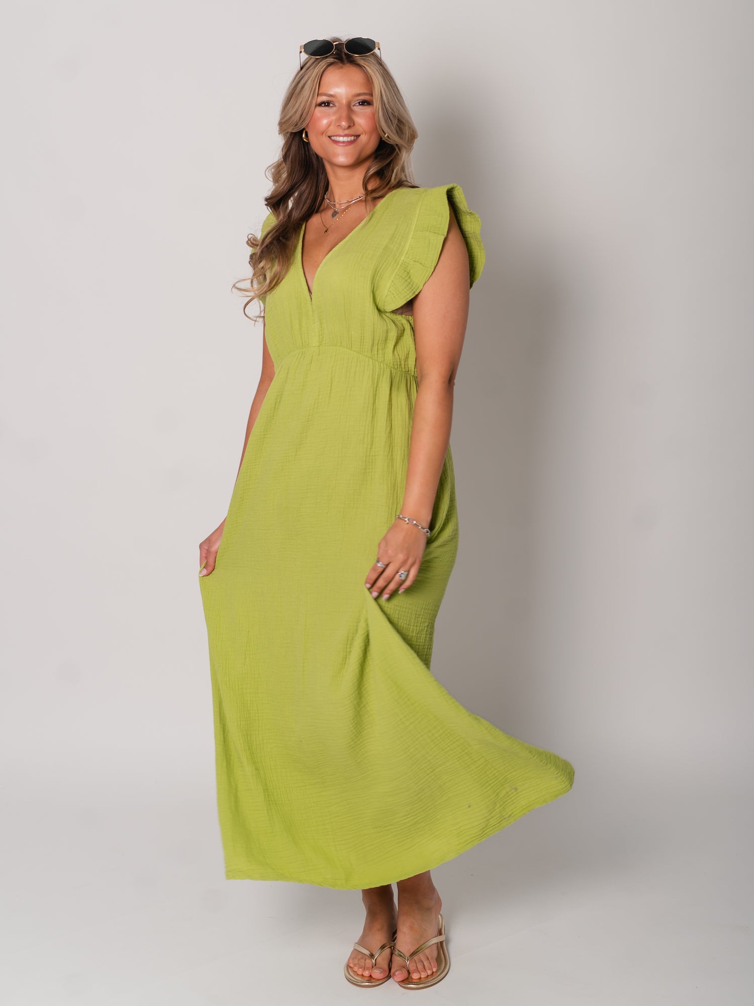 Leonora Musselin Kleid -  Pistacchio