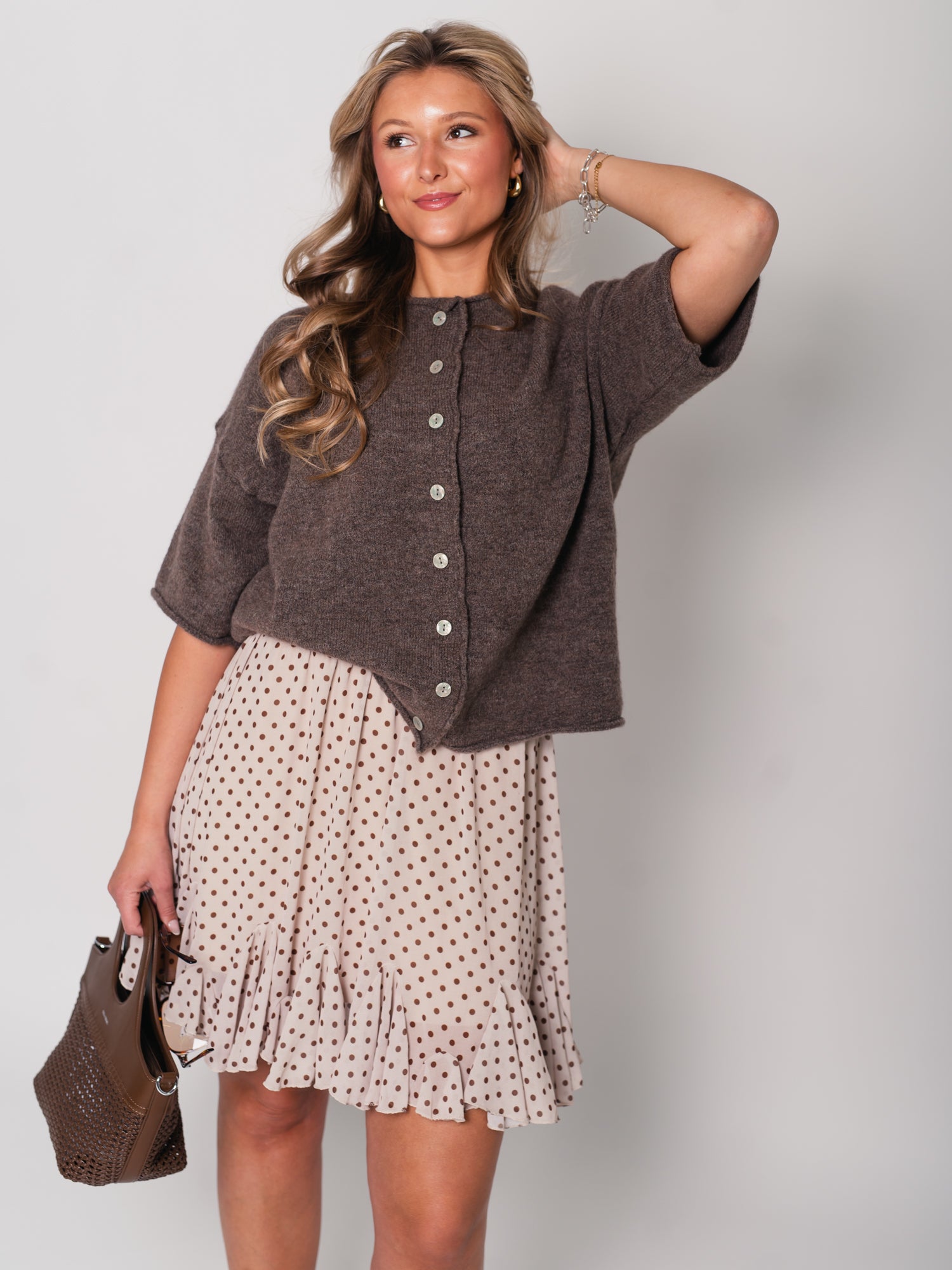 Grace Volant Pünktchen Rock - Beige/Braun