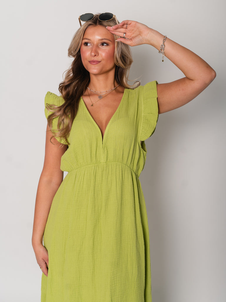 Leonora Musselin Kleid -  Pistacchio