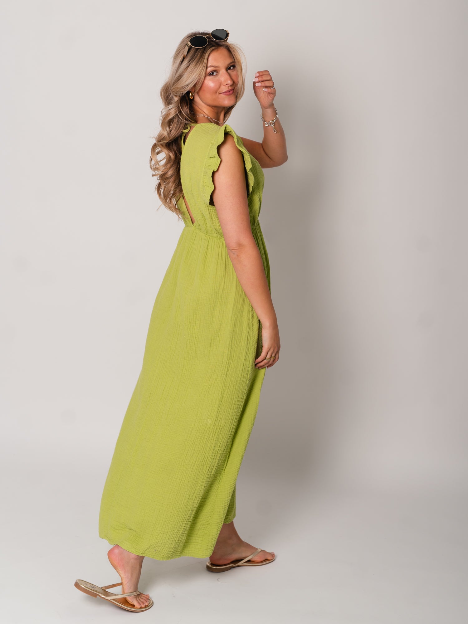 Leonora Musselin Kleid -  Pistacchio