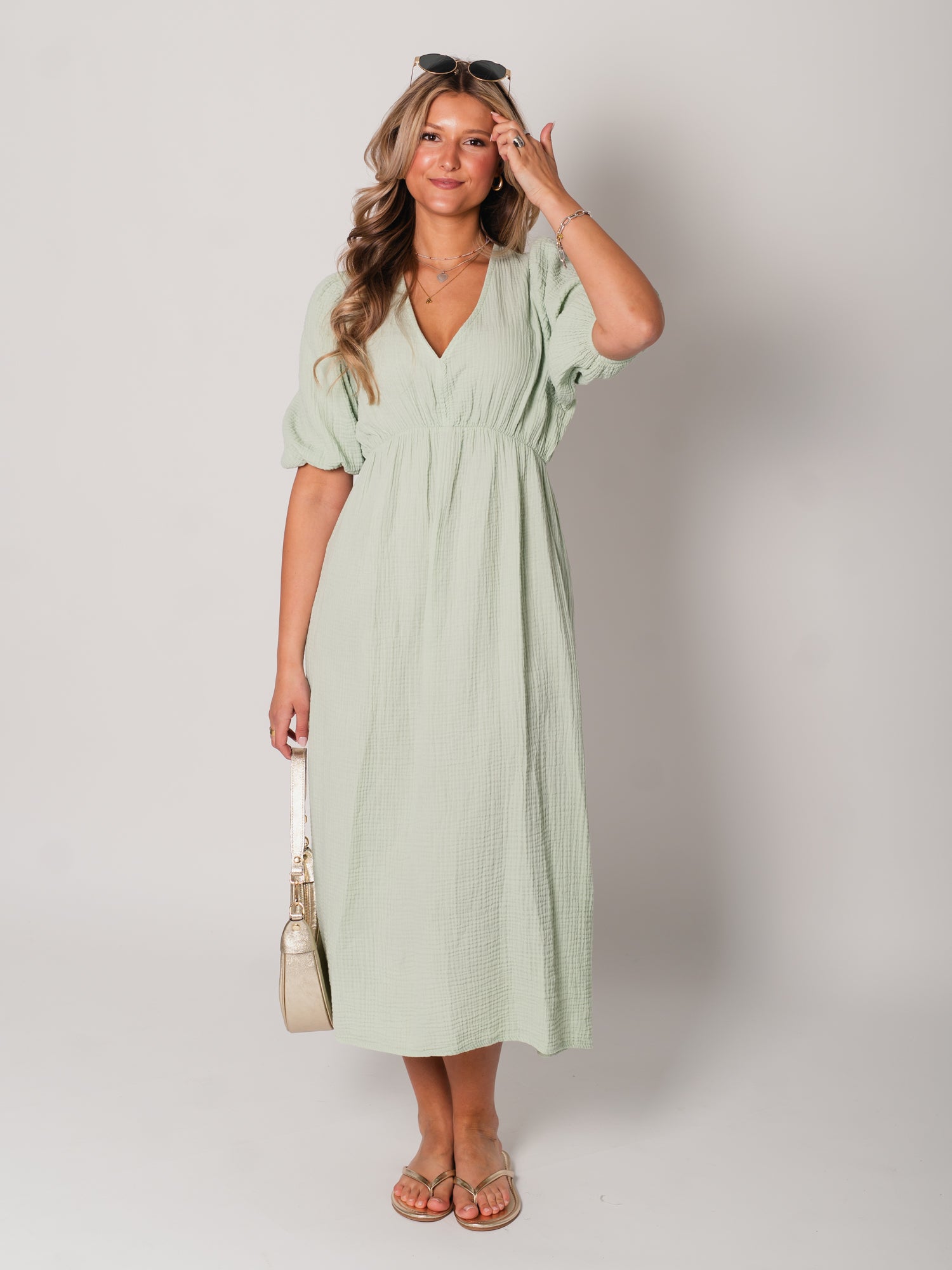 Amelia Musselin Kleid - Matcha