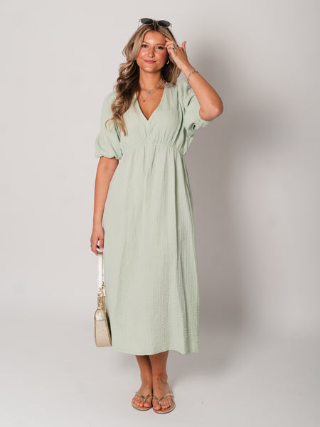 Amelia Musselin Kleid - Matcha