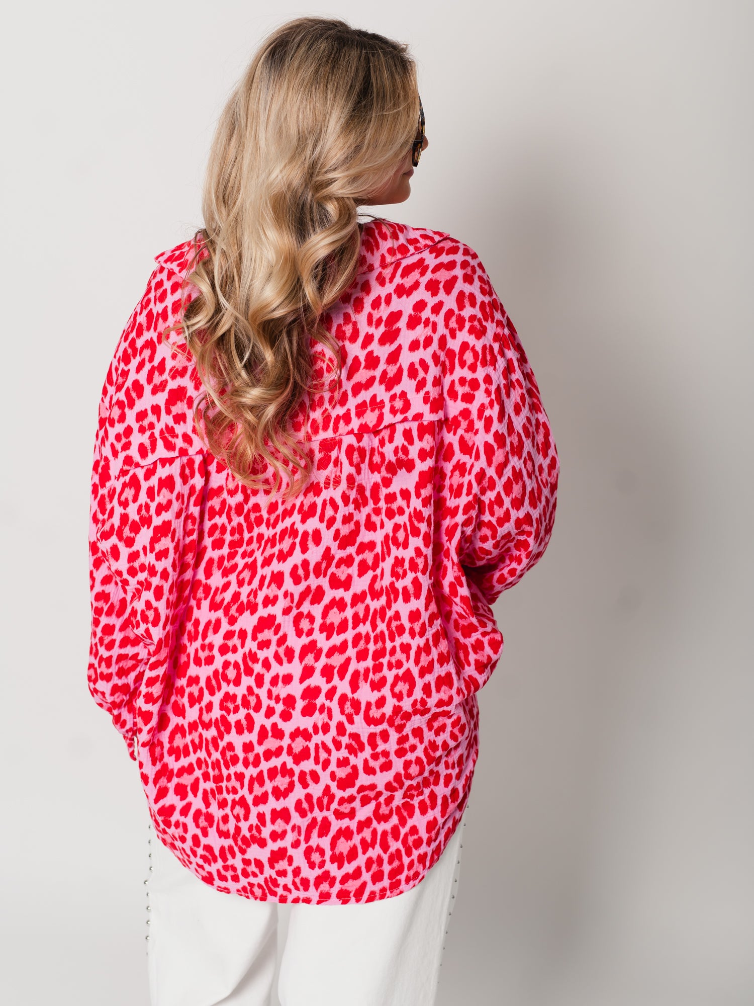 Leo Midi Waffle Bluse - Pink/Rot