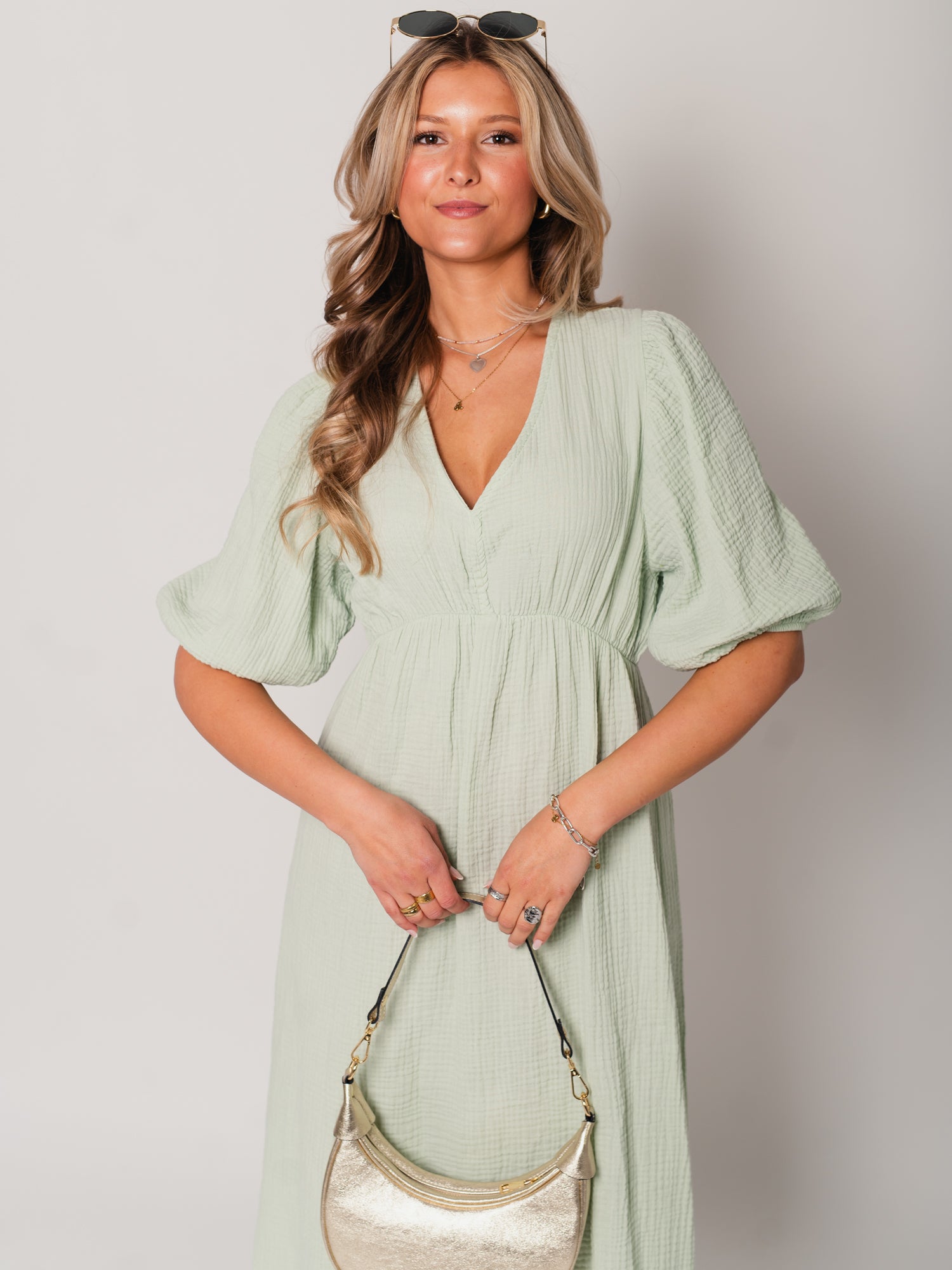 Amelia Musselin Kleid - Matcha