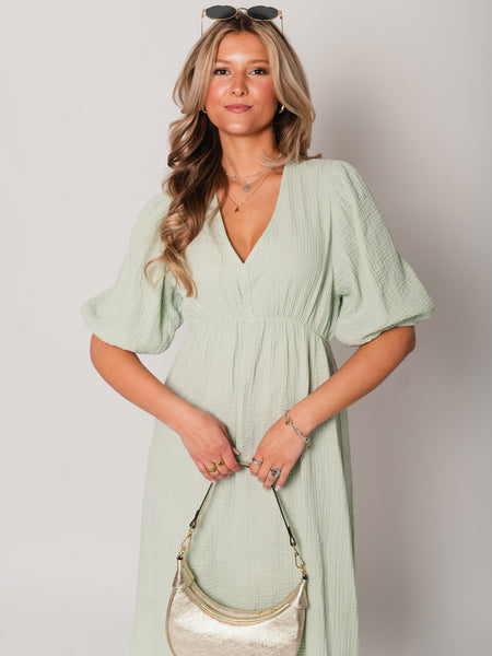Amelia Musselin Kleid - Matcha