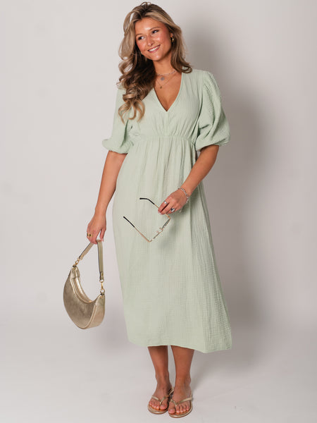 Amelia Musselin Kleid - Matcha