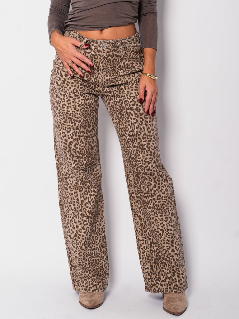 Amara Wide Leg Jeans - Leo/Braun