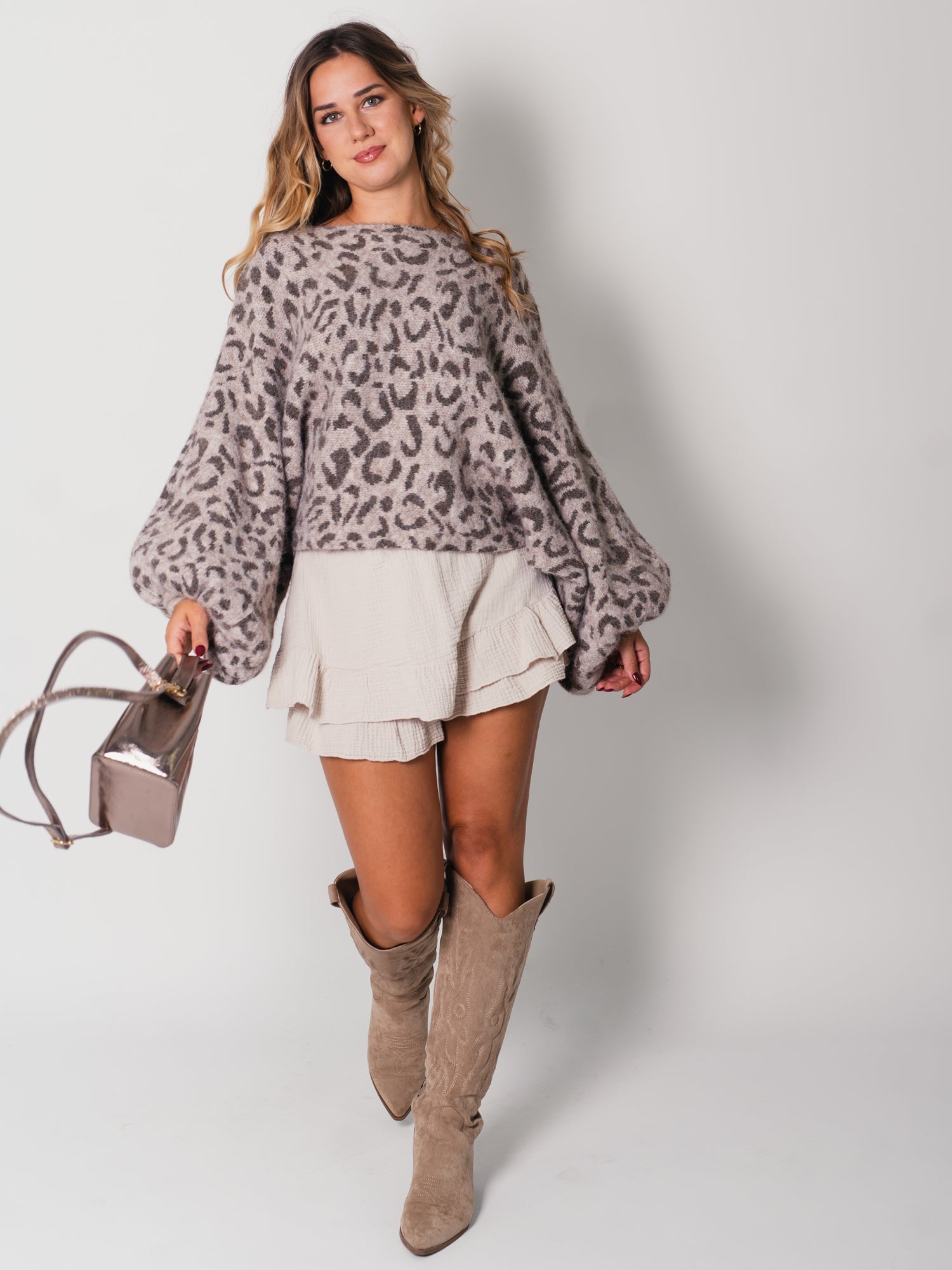Leo Fledermaus Pullover - Taupe/Coffee