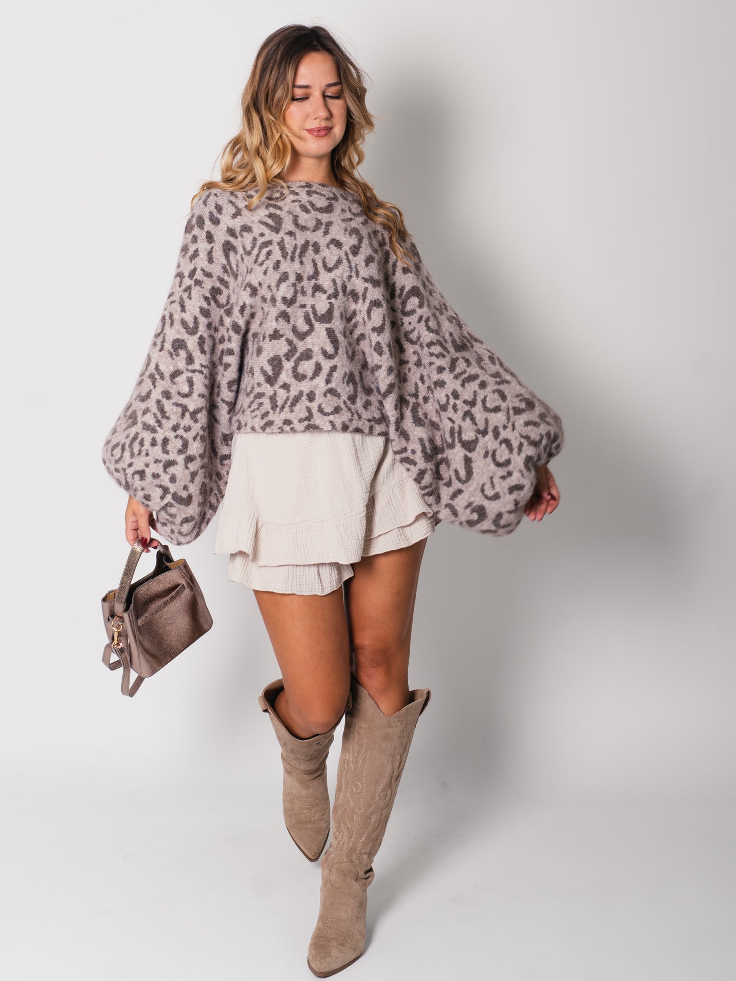Leo Fledermaus Pullover - Taupe/Coffee