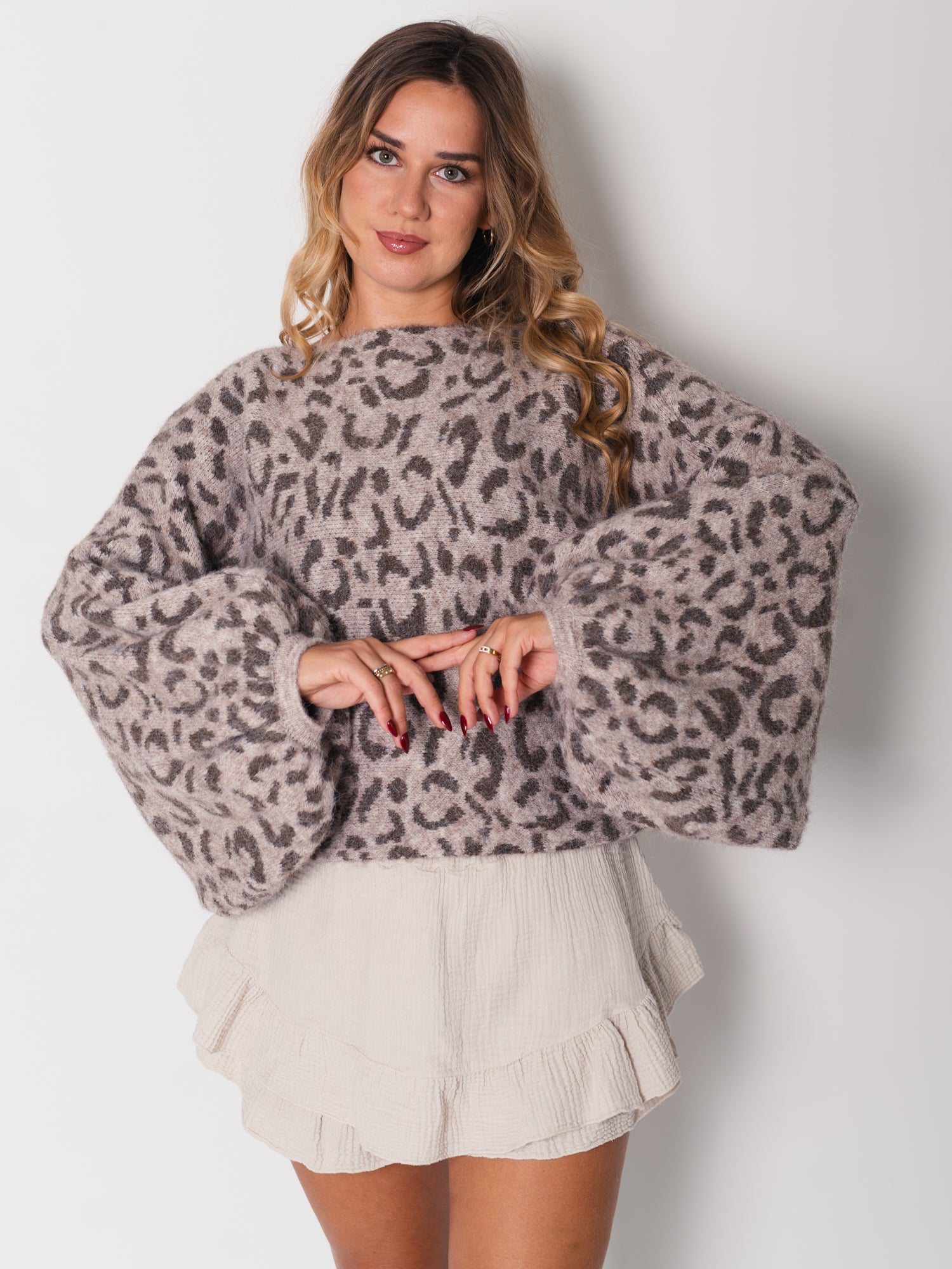 Leo Fledermaus Pullover - Taupe/Coffee