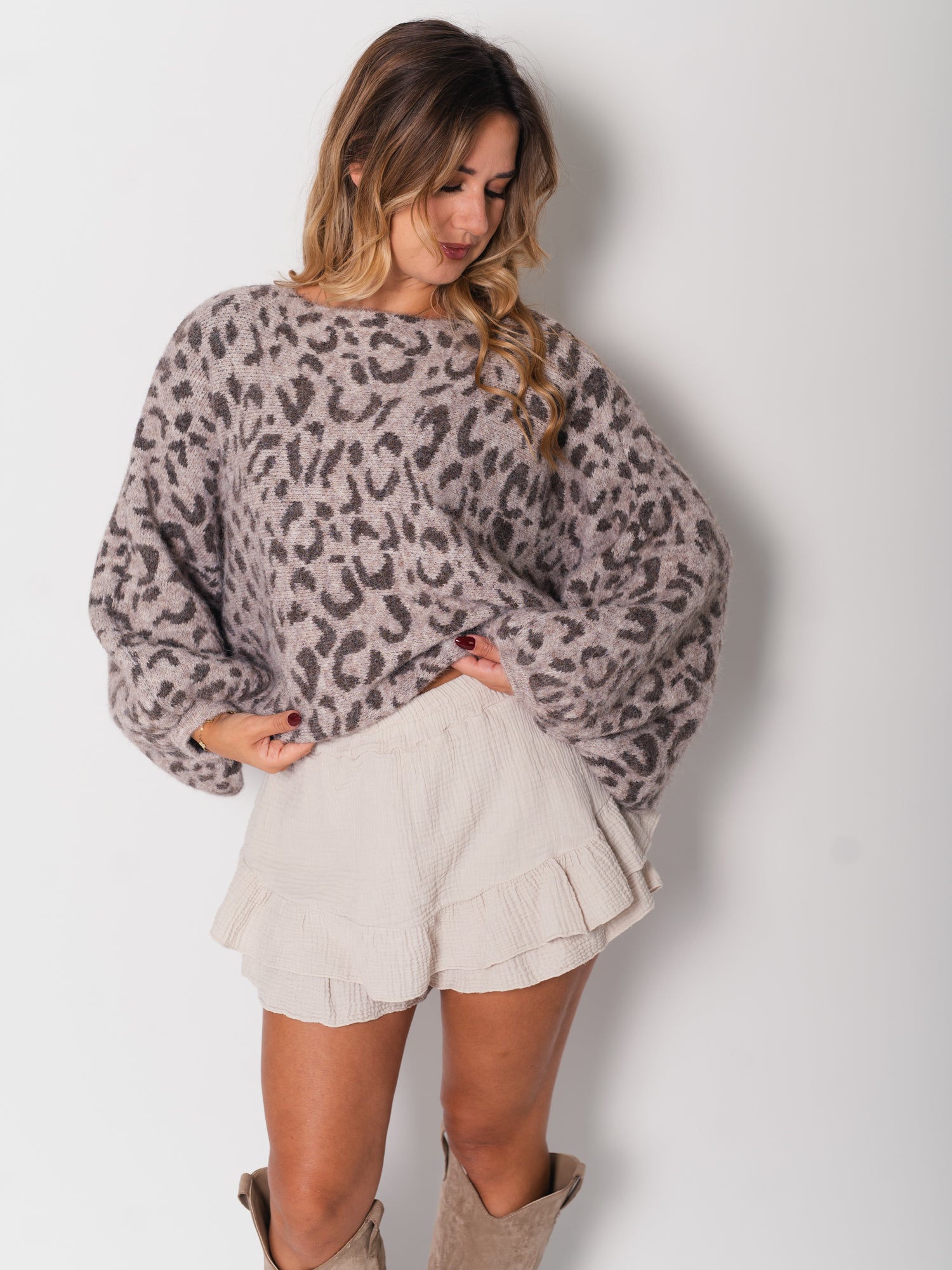 Leo Fledermaus Pullover - Taupe/Coffee