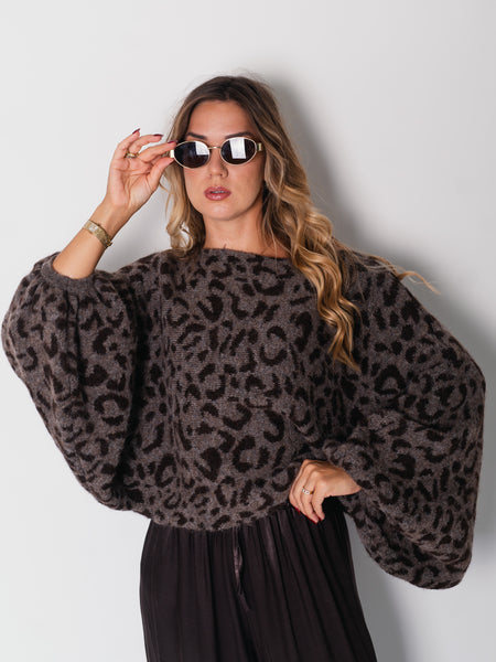Leo Fledermaus Pullover - Coffee/Espressobraun