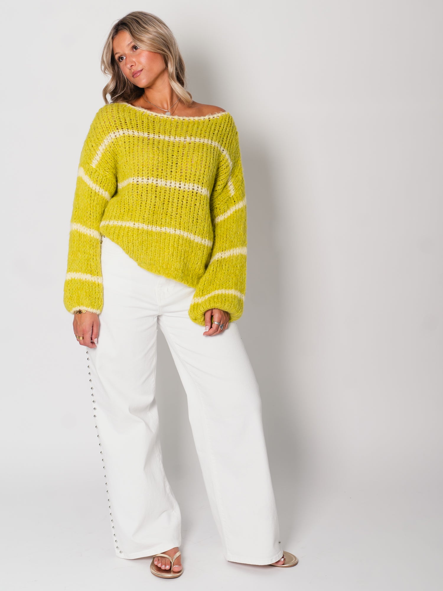 Rina Steifen Pullover - Pistacchio/Creme