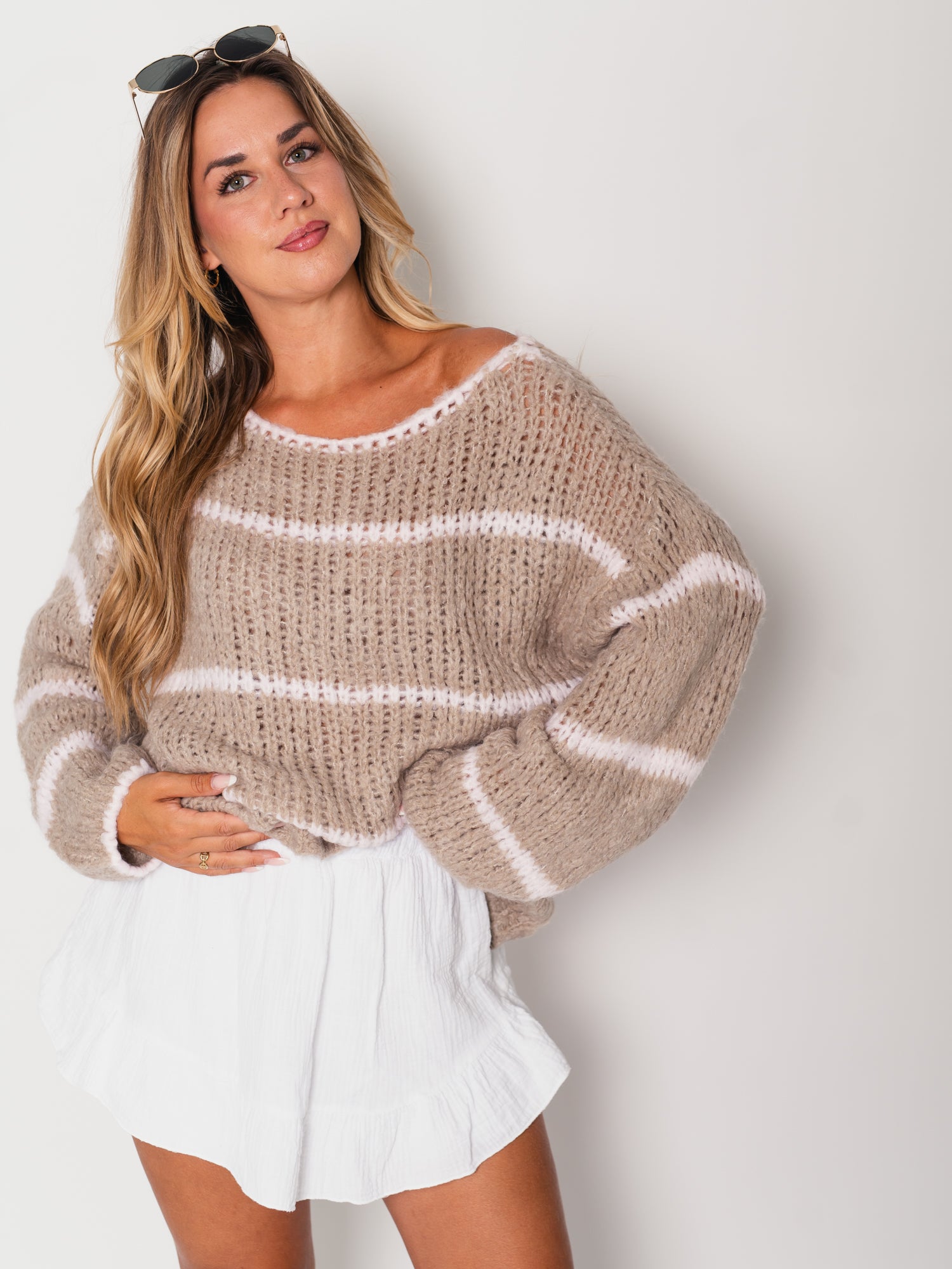 Rina Steifen Pullover - Taupe/Rosa