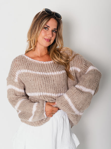 Rina Steifen Pullover - Taupe/Rosa