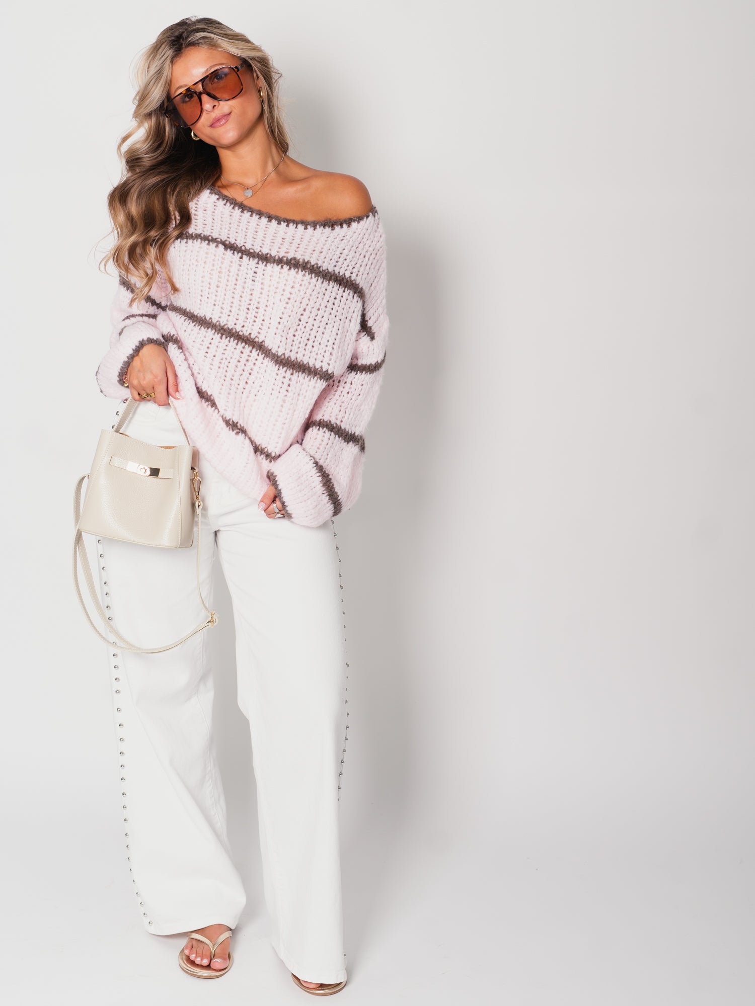 Rina Steifen Pullover - Rosa/Coffee