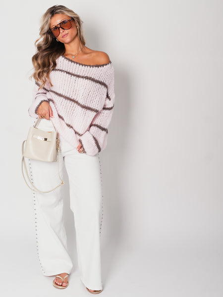 Rina Steifen Pullover - Rosa/Coffee
