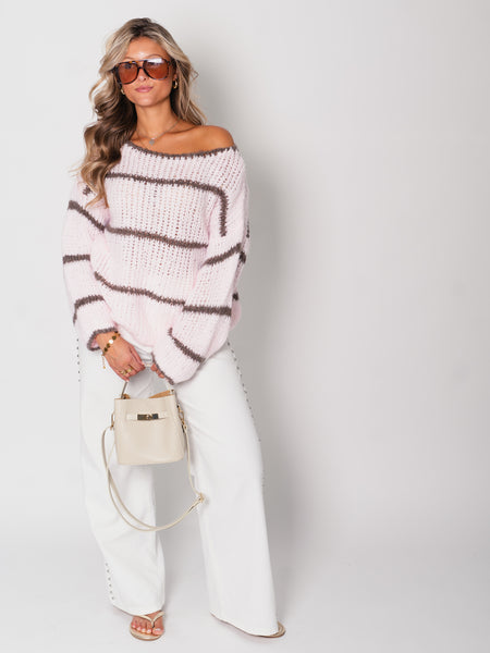 Rina Steifen Pullover - Rosa/Coffee